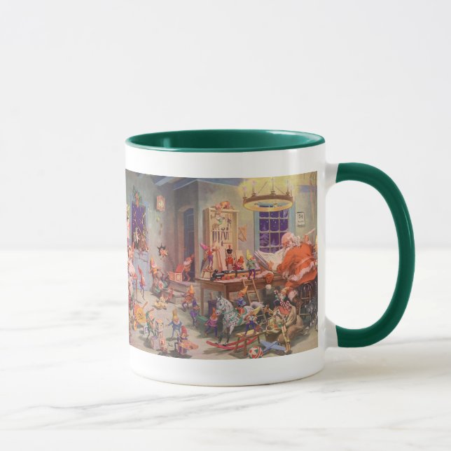 Weihnachten, Weihnachtsmann mit Elfen Workshop Tasse (Rechts)