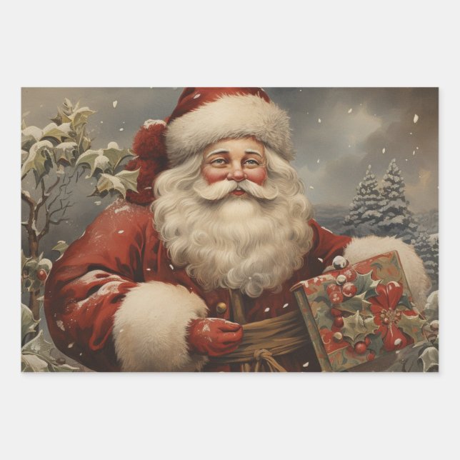 Weihnachten Weihnachtsmann mit Geschenken Geschenkpapier Set (Vorderseite)