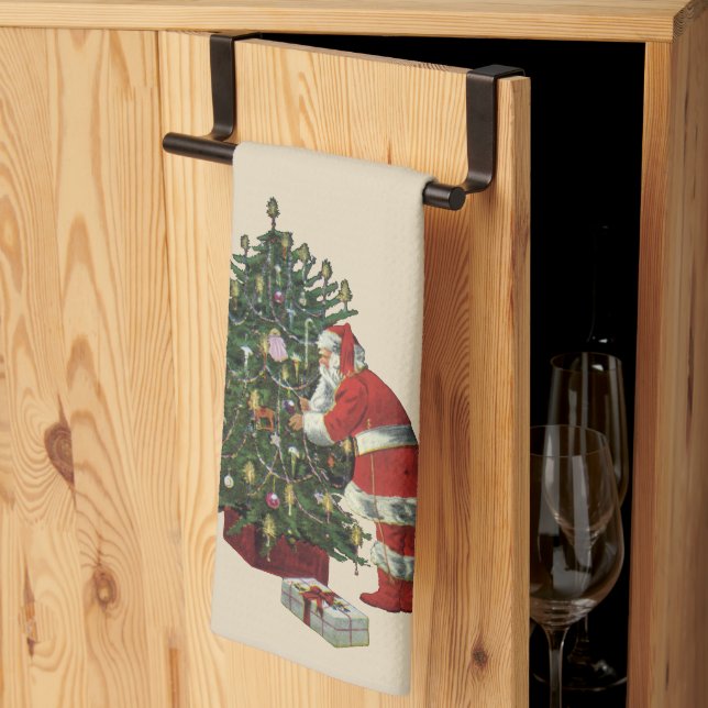 Weihnachten, Weihnachtsmann mit Geschenken Geschirrtuch (Drittel gefaltet)