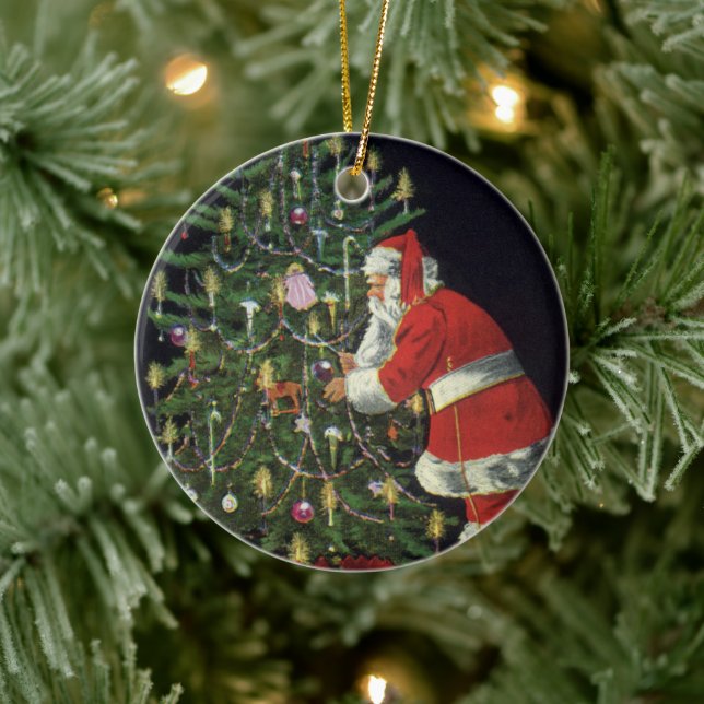 Weihnachten, Weihnachtsmann mit Geschenken Keramik Ornament (Baum)