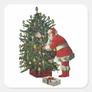 Weihnachten, Weihnachtsmann mit Geschenken Quadratischer Aufkleber