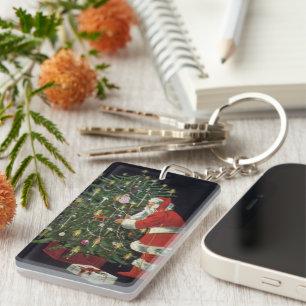 Weihnachten, Weihnachtsmann mit Geschenken Schlüsselanhänger