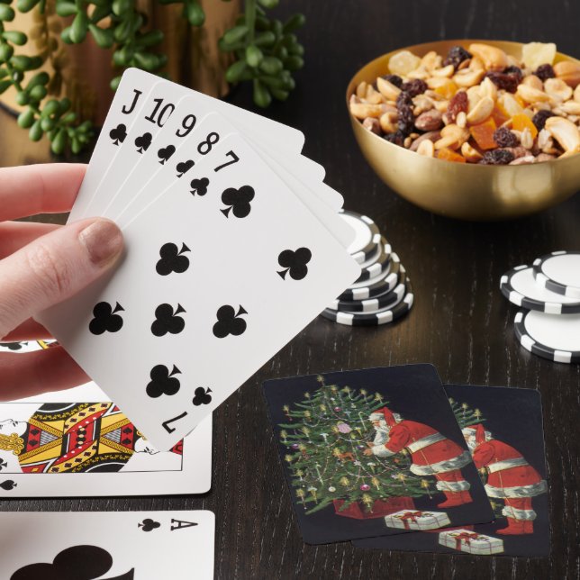 Weihnachten, Weihnachtsmann mit Geschenken Spielkarten (In Situ)