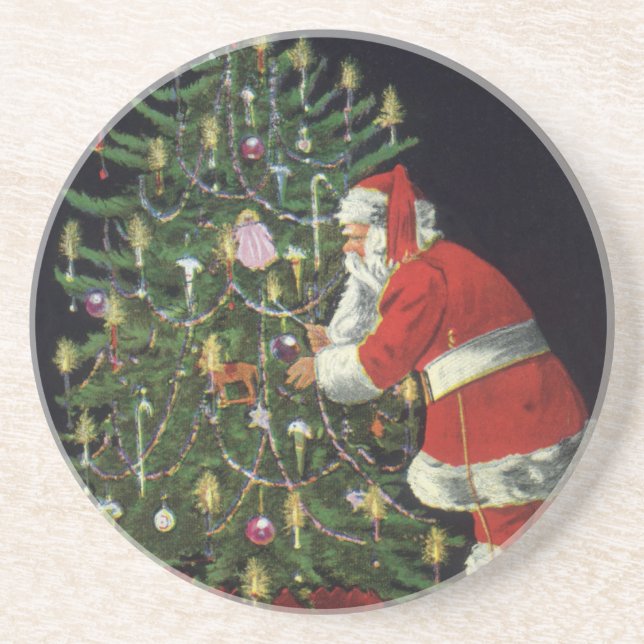Weihnachten, Weihnachtsmann mit Geschenken Untersetzer (Vorne)