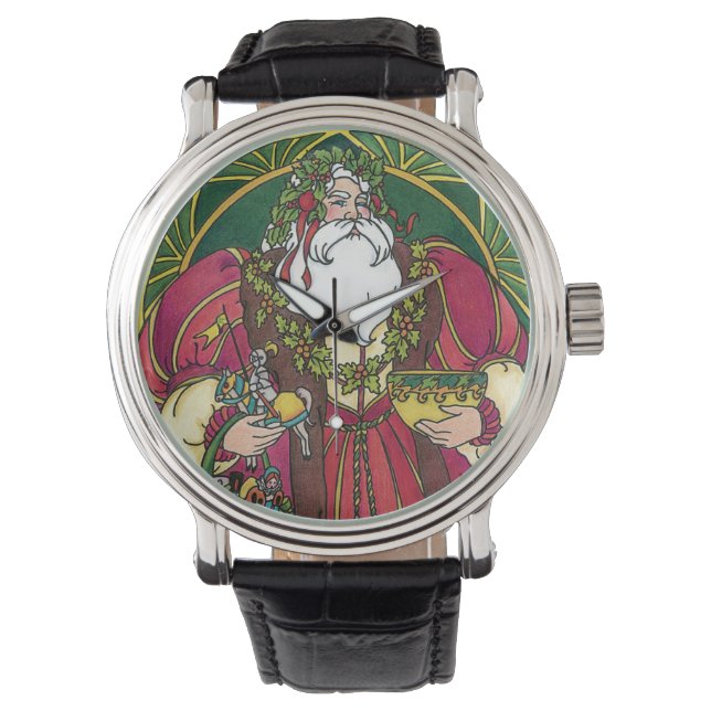 Weihnachten, Weihnachtsmann mit Holly-Blätter Armbanduhr (Vorderseite)