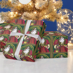 Weihnachten, Weihnachtsmann mit Holly-Blätter Geschenkpapier