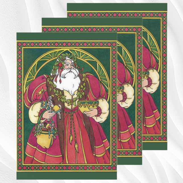 Weihnachten, Weihnachtsmann mit Holly-Blätter Geschenkpapier Set (Vintage Christmas, Santa Claus with Holly Leaves Wrapping Paper Sheets)