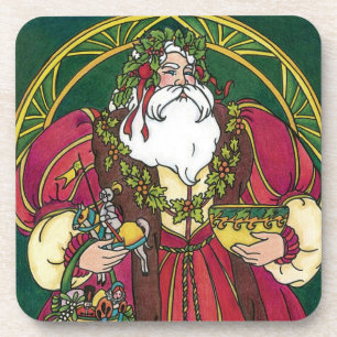 Weihnachten, Weihnachtsmann mit Holly-Blätter Getränkeuntersetzer