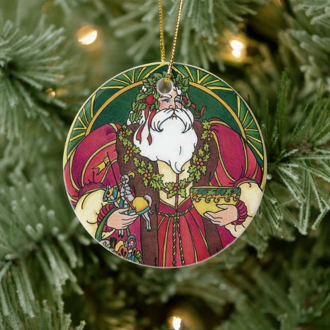 Weihnachten, Weihnachtsmann mit Holly-Blätter Keramik Ornament (Baum)