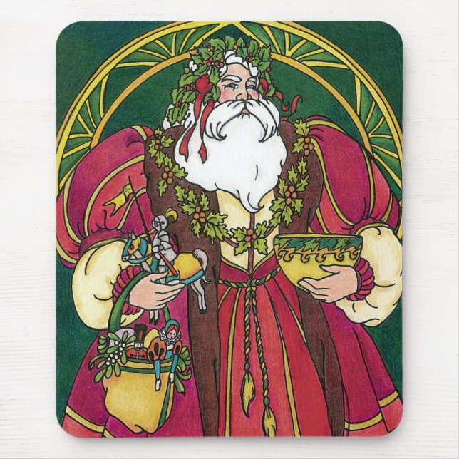 Weihnachten, Weihnachtsmann mit Holly-Blätter Mousepad (Vorne)