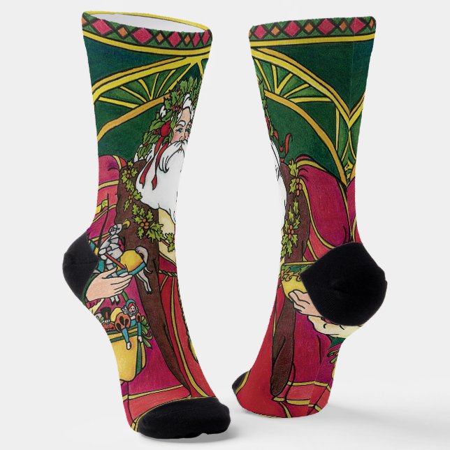 Weihnachten, Weihnachtsmann mit Holly-Blätter Socken (Gewinkelt)