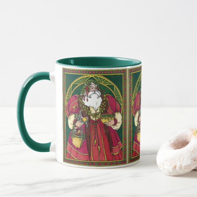 Weihnachten, Weihnachtsmann mit Holly-Blätter Tasse (Mit Donut)