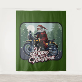 Weihnachten Weihnachtsmann Motorradfahren Hintergr Wandteppich