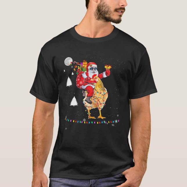 Weihnachten Weihnachtsmann Reiten Hühnerlampen Xma T-Shirt (Vorderseite)