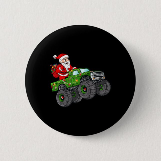 Weihnachten Weihnachtsmann reiten in Monster Lkw-J Button (Vorderseite)