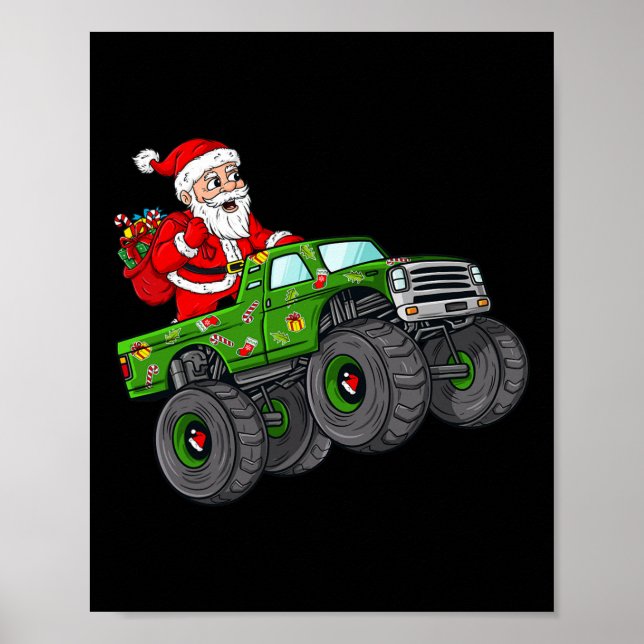 Weihnachten Weihnachtsmann reiten in Monster Lkw-J Poster (Vorne)