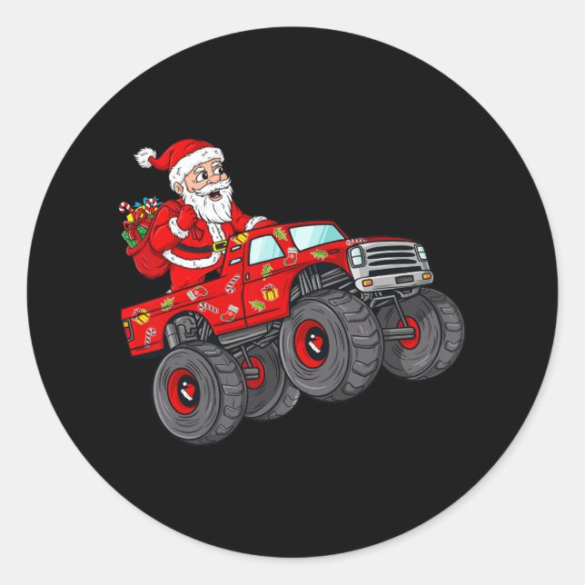 Weihnachten Weihnachtsmann reiten in Monster Lkw-J Runder Aufkleber (Vorderseite)