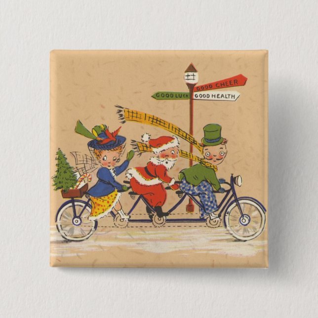 Weihnachten, Weihnachtsmann Reiten mit dem Fahrrad Button (Vorderseite)