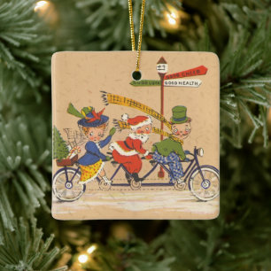 Weihnachten, Weihnachtsmann Reiten mit dem Fahrrad Keramikornament