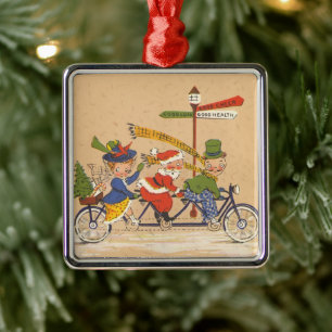 Weihnachten, Weihnachtsmann Reiten mit dem Fahrrad Ornament Aus Metall