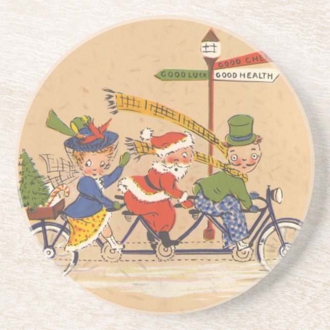 Weihnachten, Weihnachtsmann Reiten mit dem Fahrrad Untersetzer (Vorne)