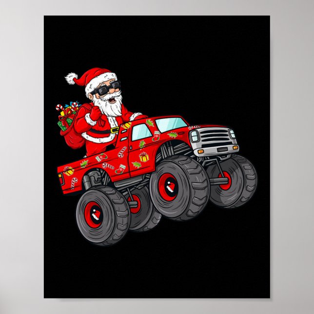 Weihnachten Weihnachtsmann Reiten Monster Truck Bo Poster (Vorne)