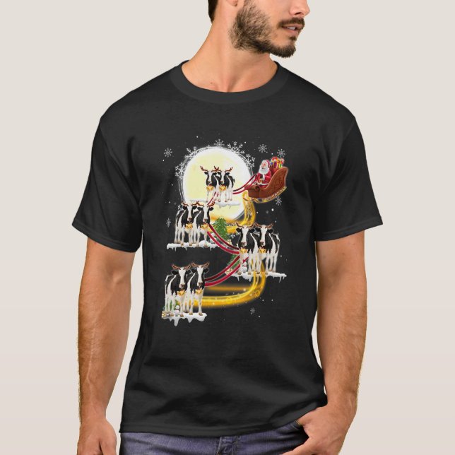 Weihnachten Weihnachtsmann Riding Milchkühe Weihna T-Shirt (Vorderseite)