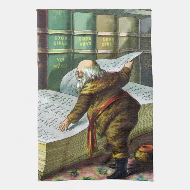 Weihnachten, Weihnachtsmann, Schöne Liste Geschirrtuch (Vertikal)