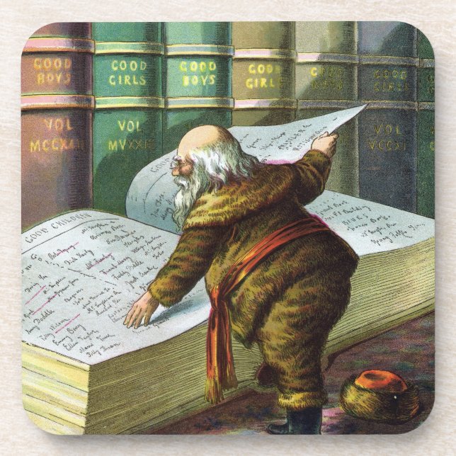 Weihnachten, Weihnachtsmann, Schöne Liste Untersetzer (Vorderseite)