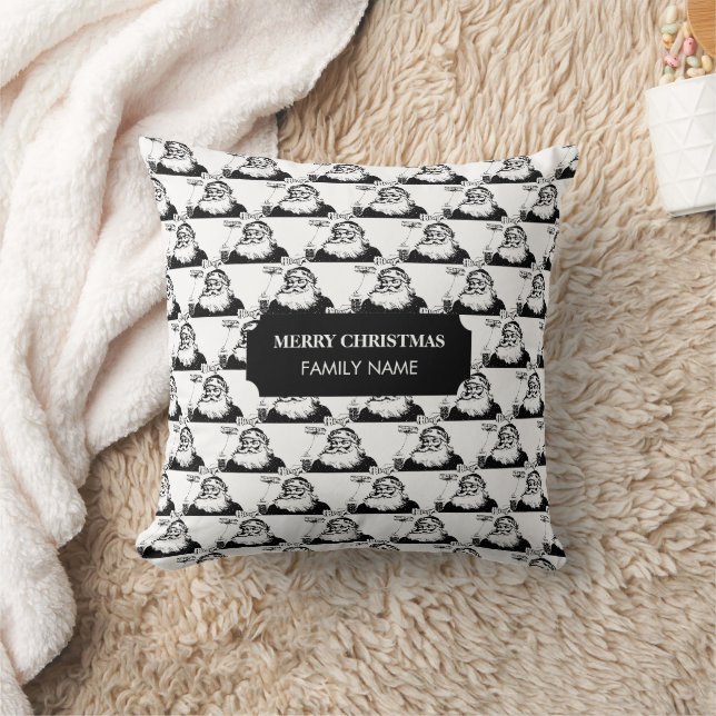 Weihnachten Weihnachtsmann Schwarz-weißer Name Kissen (Decke)