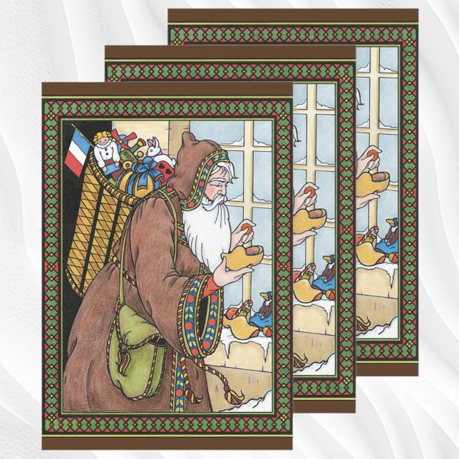 Weihnachten, Weihnachtsmann Spielzeug Schuhe Geschenkpapier Set (Vintage Christmas, Santa Claus Toys Clogs Shoes Wrapping Paper Sheets)