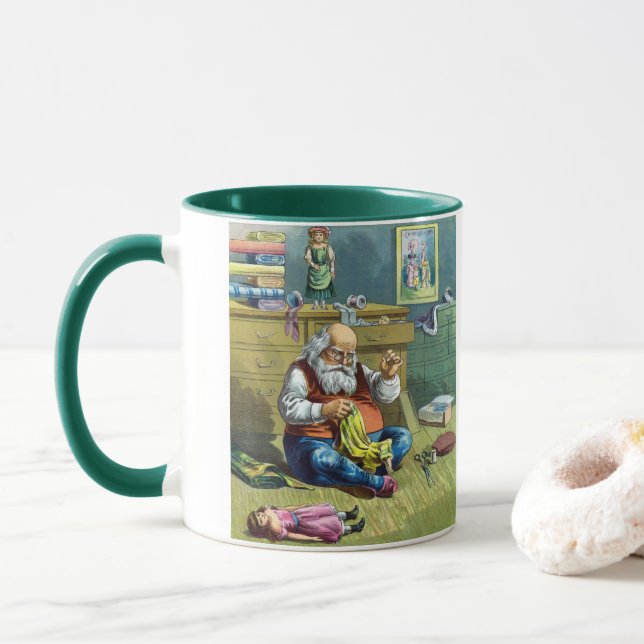 Weihnachten, Weihnachtsmann Spielzeugpuppen machen Tasse (Mit Donut)
