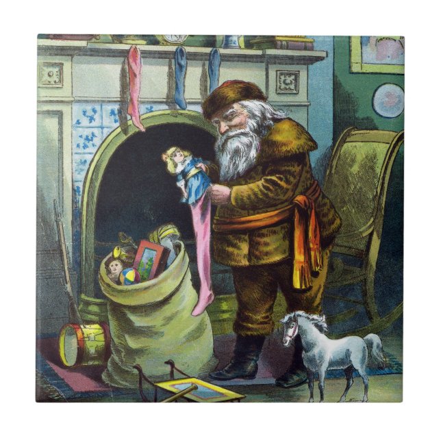 Weihnachten, Weihnachtsmann, Strümpfe mit Spielzeu Fliese (Vorderseite)