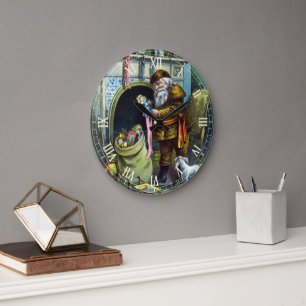 Weihnachten, Weihnachtsmann, Strümpfe mit Spielzeu Große Wanduhr