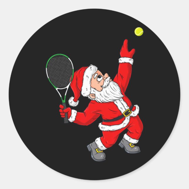 Weihnachten Weihnachtsmann Tennis Spaß Jungen Mädc Runder Aufkleber (Vorderseite)
