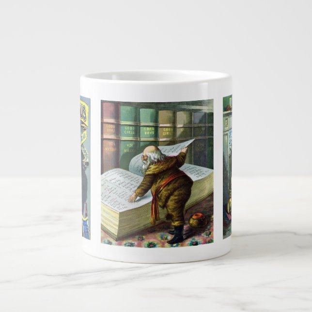 Weihnachten, Weihnachtsmann und seine Werke Jumbo-Tasse (Vorderseite)