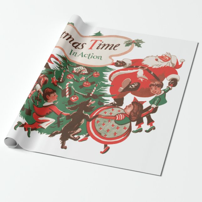 Weihnachten Weihnachtsmann und Tanzkinder Geschenkpapier (Ungerollt)