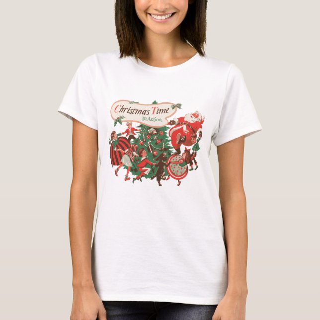 Weihnachten Weihnachtsmann und Tanzkinder T-Shirt (Vorderseite)