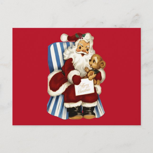 Weihnachten Weihnachtsmann und Teddy Bear Postkarte (Vorderseite)