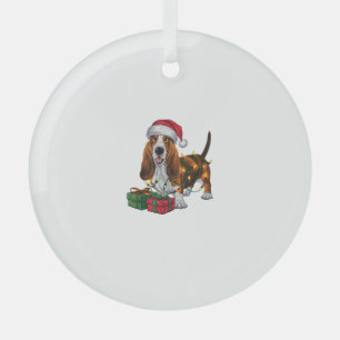 Weihnachten Weihnachtsmannmütze Basset Hund Weihna Ornament Aus Glas