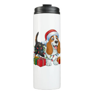 Weihnachten Weihnachtsmannmütze Basset Hund Weihna Thermosbecher