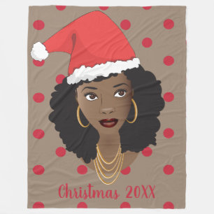 Weihnachten-Weihnachtsmannmütze, Schwarze Frau, ro Fleecedecke