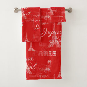 Weihnachten-Weihnachtsrotes Tuch-Set Paris Joyeux Badhandtuch Set