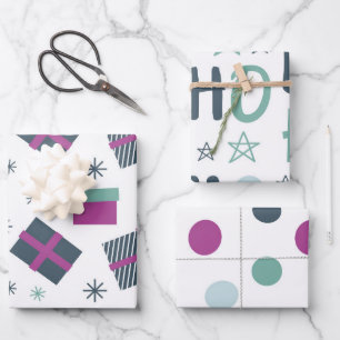Weihnachten weiß lila pastell einfach lustig  geschenkpapier set