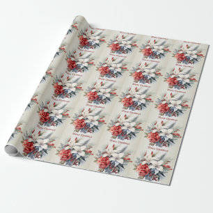 Weihnachten Weiß Rote Blumen Feiertage Elegant Geschenkpapier
