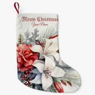Weihnachten Weiß Rote Blumen Feiertage Elegant Kleiner Weihnachtsstrumpf