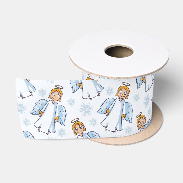 Weihnachten Weiß und Blauer Engel Satinband (Spule)