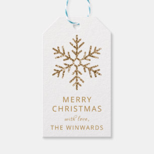 Weihnachten Weiß und Gold Glitter-Schneeflocke Geschenkanhänger
