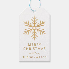 Weihnachten - Weiß und Gold Schneeflocke Geschenkanhänger