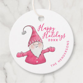 Weihnachten Weiß und Rosa Gnome Happy Holidays Geschenkanhänger
